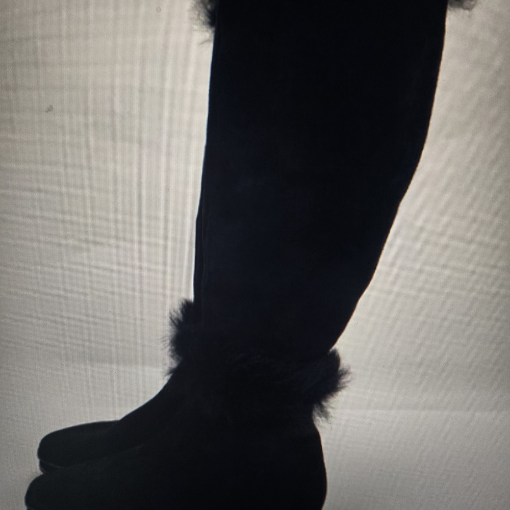 Tory Burch Black to the Knee Boots with Fur Trim